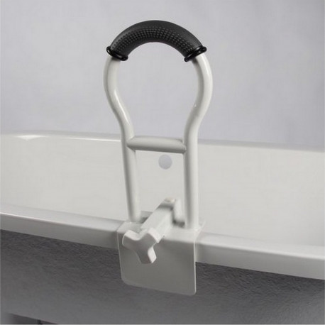 Poignée de rebord blanche fixée sur une baignoire