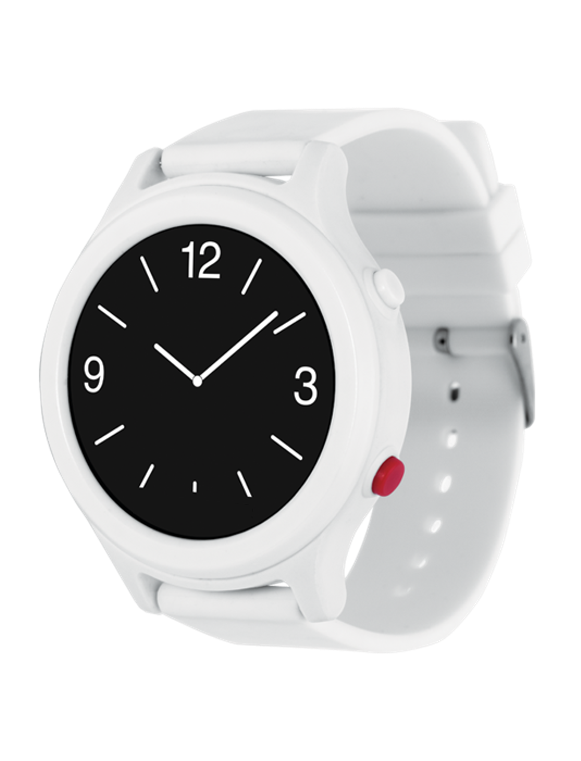 montre blanche avec cadran noir, chiffres et aiguilles blanches