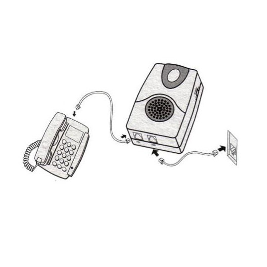 dessin de l'installation d'un amplificateur d'écoute pour téléphone fixe