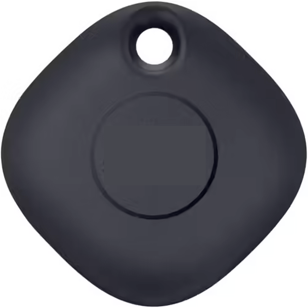 badge carré avec trou pour attache porte clef et partie centrale rond en relief