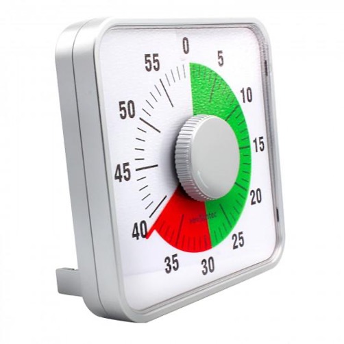 boitier blanc avec cadran de 60 secondes avec deux zones colorées montrant le temps restant